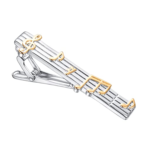 RunootPR Clips de corbata de música para hombre, guitarra, piano, corbata de moda, boda, negocios, fiesta, alfiler de corbata único, 2.2", Metal, No es una piedra preciosa