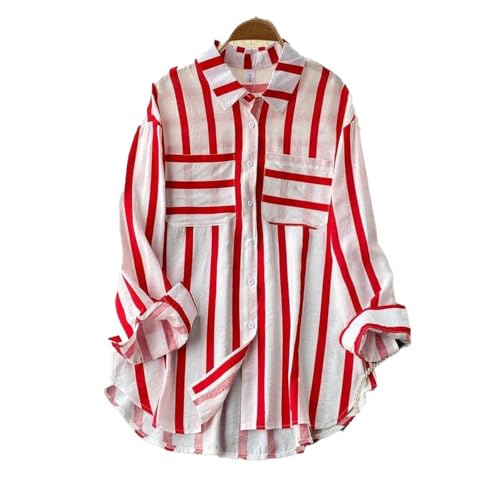 Image of ROYALICA Women's Orange & White Striped Cotton Blend Oversized Casual Shirt