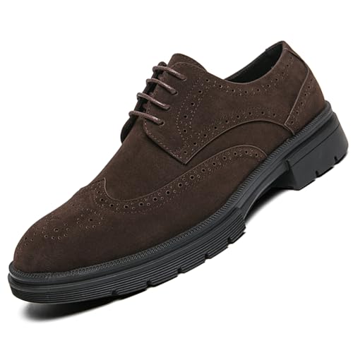 Men's Suede Lace Up Wingtip Oxford Shoes Classic Brogues Business Dress Shoes Fashion Comfortable Platform Derby Formal Shoes