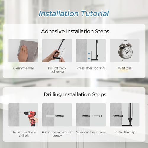 Romon Portarrollos Papel Cocina, Porta Rollos de Papel Cocina con Diseño de Amortiguación, Adhesivo o Taladro Colgador Papel Cocina, Soporte Papel Cocina para Baño y Cocina, Negro - imagen 6