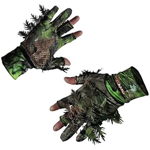 QuikCamo Fingerless Lightweight 3D Leafy Camo Hunting Gloves for Men (Small/Med, Mossy Oak Obsession) Cover