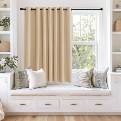 NICETOWN Blackout Bedroom Curtain Extra Wide 63 inches Long, Grommet Window Treatment Thermal Insulated Sound Reducing Window Treatment for Bedroom, Biscotti Beige, 1 Panel, W100 x L63