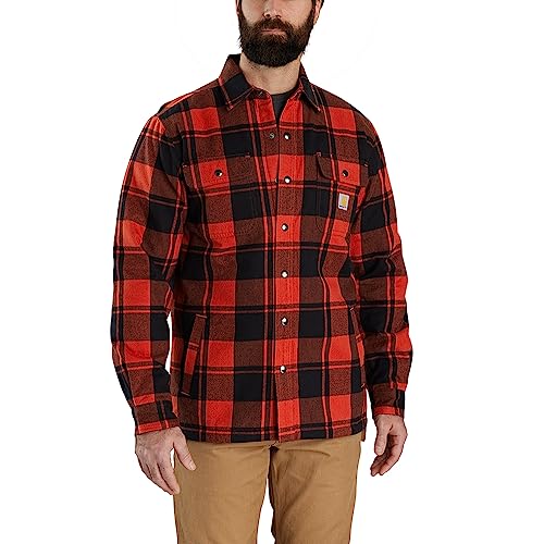 Carhartt Camicia da Uomo Relaxed Fit Flannel Sherpa Lined Jac con Colletto Bottoni, Bordeaux Heather, L
