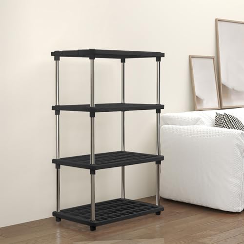 Estantería de plástico, organizador multicapa de 4 niveles para cocina, lavandería, baño y almacenamiento de oficina, ideal para una gestión eficiente del espacio