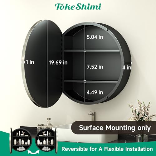 Image of TokeShimi 20 x 20 in Round Medicine Cabinet, Stainless Steel Door Frame