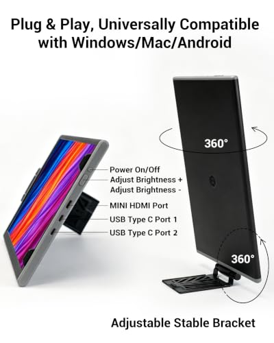 Image of Laptop Extended Monitor Portable, Dual Laptop Screen Extender 14 inch FHD IPS | 360 Rotation, Adjustable Stand, 1.36lbs Ultra-Slim Lightweight,Plug & Play, Mini HDMI /USB Type-C, Windows /Mac /Android