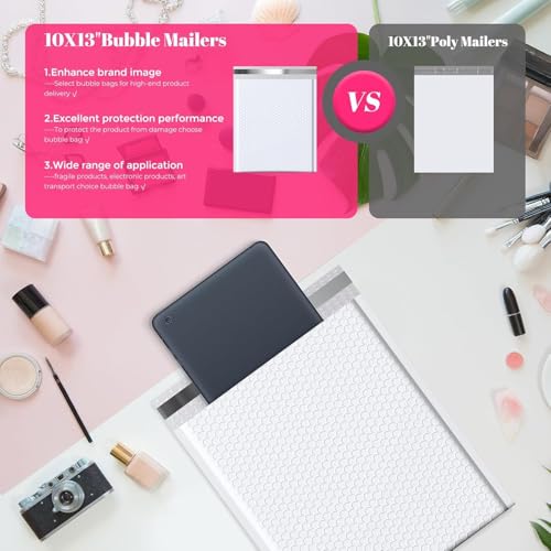 Image of METRONIC Bubble Mailers 10x13 inch Padded Envelopes White 500Pack Waterproof