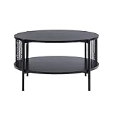 LOLAhome Mesa de Centro de Cuerdas de arpillera y Madera Negra de Ø 70x41 cm