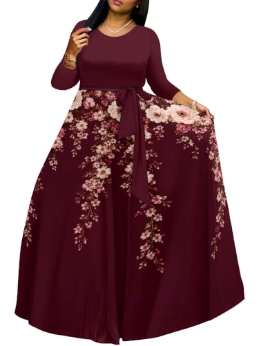 Image of Plus Size Maxi Dress for Women V Neck 3 /4 Sleeve Wrap Dress