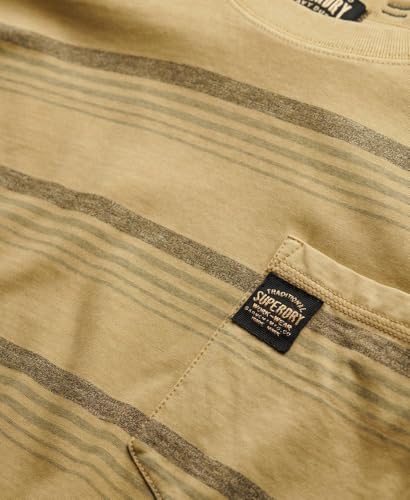 Superdry Camiseta para hombre con bolsillo y rayas de contraste, Cappuccino Lavado A Rayas, M