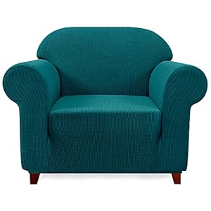 Sofa 1-Piece Stretch Slipcover Soft Couch Washable Furniture Covers Jacquard Fabric Checks(Turquoise,Small), Armchair/1-seater