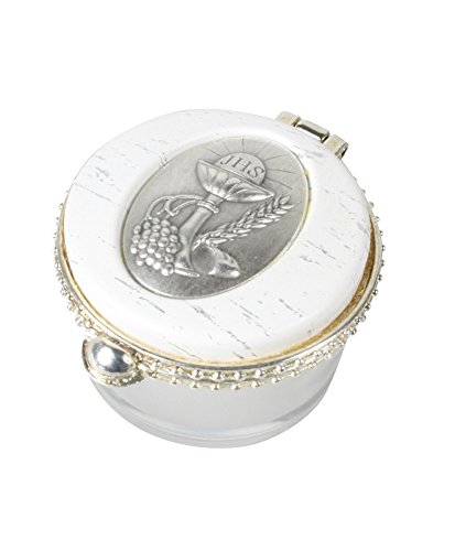 Preisvergleich Produktbild MaMeMi Rosenkranzdose rund, transp. Klappdeckel weiß, Kommunion