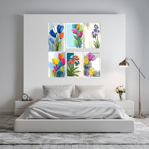 Image of SiddArtify Floral Wall Art Prints Set - Watercolor Flower Poster Decor for Living Room Bedroom - 8x12 inch Board Pack of 6