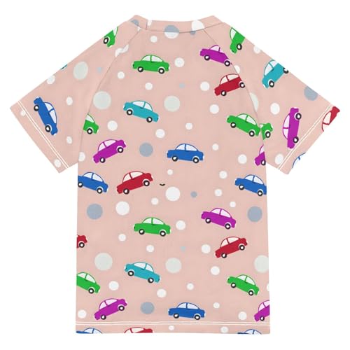 ALAZA Kids Rash Guard Girls Boys Toddler Swim Shirts Short Sleeve Colorful Truck Dot UPF 50+ 3T2