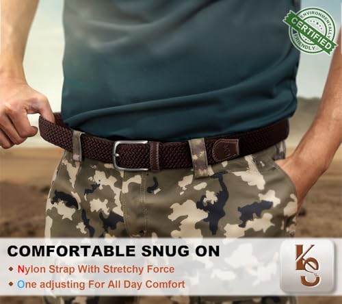 Image of KEMISANT Men Belt-Stretch Woven Braided Belt For Gift Men Golf Casual Jeans Dresses with Nylon Canvas 1 3 /8 inch