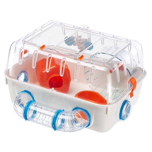 Ferplast Cage pour Hamsters Combi 1, Habitat pour Petits rongeurs, Plastique Robuste, Toit avec Grille Qui s'ouvre, Tubes et Accessoires Inclus, 40,5 x 29,5 x h 22,5 cm Blanche