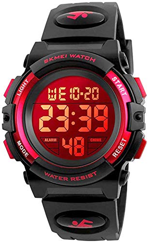 carlien Mens LED Digital Watch Chronograph Sports Watches 50m Waterproof Wristwatch 7 Colors Flashing Watch, red, 43MM, Chronograph,Digital