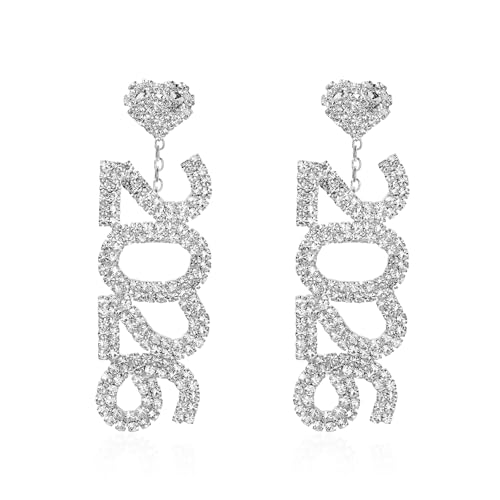 2026 Rhinestone Statement Earrings, Sparkly Year-Themed Dangle & Hoop Earrings for New Year Graduation Party, Trendy Crystal Jewelry for Women (Style F)