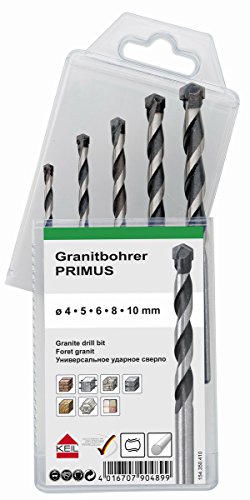 Keil Impact Bit Set Granite Drill Bit Primus) 4.0/5.0/6.0/8.0/10.0 mm, 154 350 410, 4,0/5,0/6,0/8,0/10,0mm