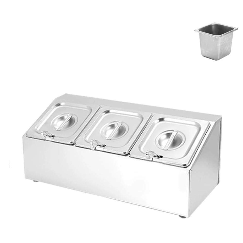 Vassoio da Portata in Acciaio Inox con 4 Scomparti - Dispenser per condimenti da Buffet, Contenitore da banco per Alimenti, Accessori da Cucina, Forniture per ristoranti