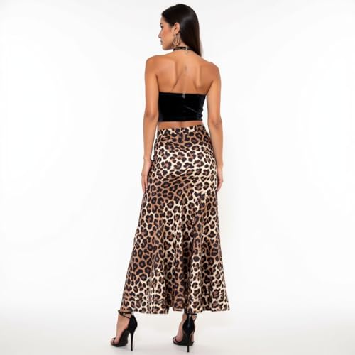 Women's Leopard Print Midi Skirt–High Waist A-Line Flowy Skirt -Soft Viscose Fabric–Lightweight Casual Skirt3