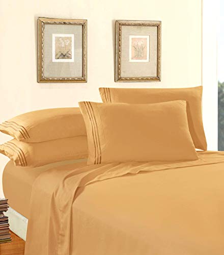 Elegant Comfort Luxury Soft 1500 Premier Egyptian 4-Piece Premium Hotel Quality Wrinkle Resistant Coziest Bedding Set, All Around Elastic Fitted Sheet, Deep Pocket, Twin/Twin XL, Camel/Gold