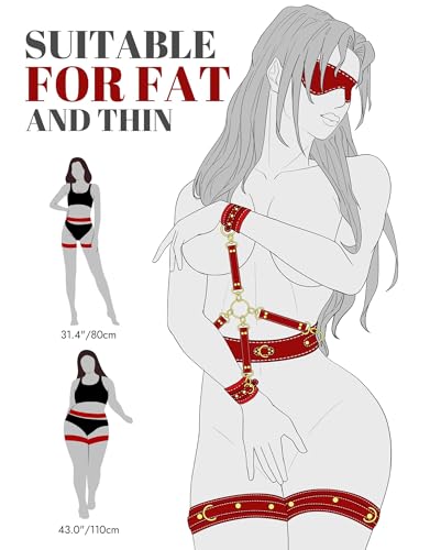 UTIMI Sex Bondage BDSM Kit Fesseln 6PCS Sets mit Verstellbaren Handschellen Fußfessel Oberschenkelmanschetten Augenbinde Kreuzgurt Taillengurt SM Erwachsene Sexspielzeug für Männer Frauen und Paare