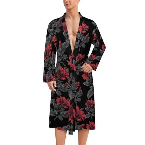 Albornoz de hombre con diseño de hibisco y cinturón bata de baño media