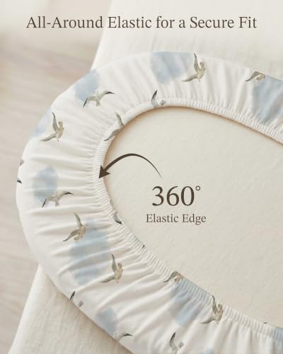 Image of Bassinet Sheets for Baby Girls Boys 2 Pack, Fitted Baby Mattress Sheet for Rectangle, Oval, Hourglass Bassinet Mattress, Breathable Cozy & Universal Fit (Sailing Waves, Bassinet Sheet)