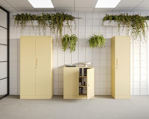 Jan Nowak Aktenschrank C001H Büroschrank Metallschrank Aufbewahrungsschrank 4 verstellbare Fachböden Pulverbeschichtet Abschließbar 195 cm x 90 cm x 40 cm (Beige)