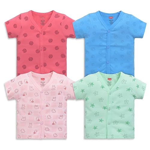 Image of LuvLap Baby Girls Regular Fit 100% Cotton Half Sleeves Girls Jhabla Shirt Pack of 4