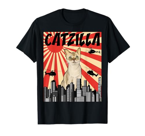 Funny Retro Japanese Catzilla Singapura Cat Men Women T-Shirt