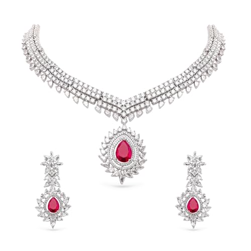 Image of Rubans AD Zircon Traditional Statement Necklace Set for Women