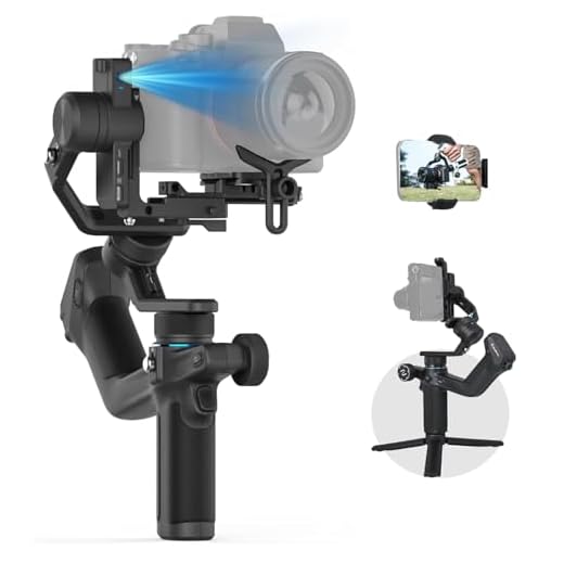 Feiyu SCORP Mini 2 KI-tracking stabilisator gimbal voor camera, iPhone & action cam – met AI-tracking, handgestenbesturing & dual-grip-design – max. draaglast 1,2 kg - zwart