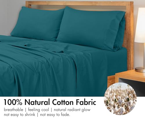 Image of Royale Linens 300 Thread Count 100% Long Staple Combed Cotton Flat Sheet - Super Soft - Top Sheets - Full Flat Sheet Sold Separately - Breathable, Cool & Crisp Percale Sheets Only (Full, Teal)