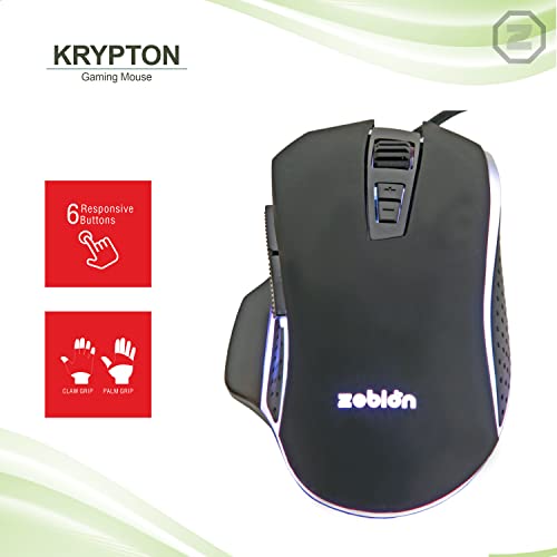 Image of Zebion Krypton Professional Gaming Mouse, with 7D Multi Color Gaming Features, 6 Responsive Buttons, Stunning Multicolor Glow, Adjustable Speed, Rugged Rubber Coating and 3 Years Warranty