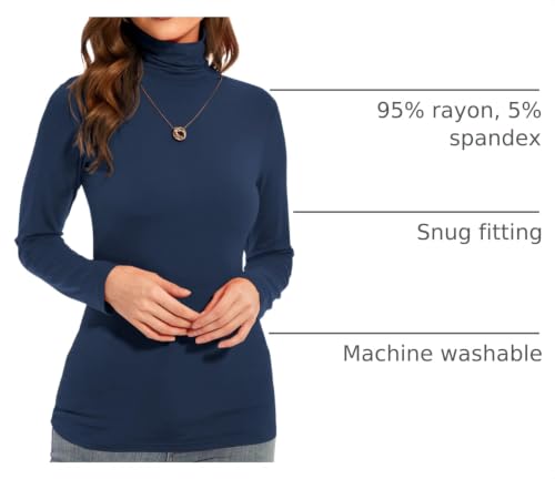 Image of Womens Long Sleeve Turtleneck T-Shirts Casual Lightweight Slim Fit Cozy Base Layer Top