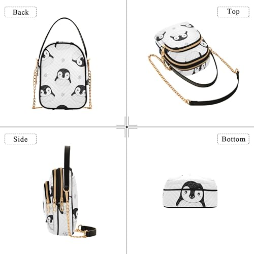 Cute Cartoon Black Penguins White Single Shoulder Purse Women Funny Phone Bags with Chain Strap Quilted Ladies Tote Crossbody Satchel4