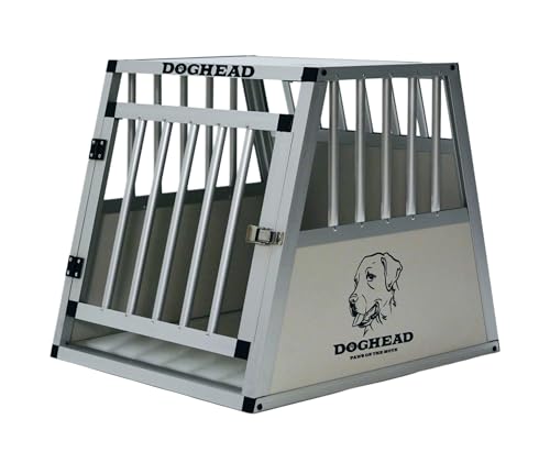 DOGHEAD Hundetransportbox Comfort, Single 50x50x60 cm, Grau/ Silber, Aluminium, Beidseitig Abgeschrägt 75°, mit Notausstieg