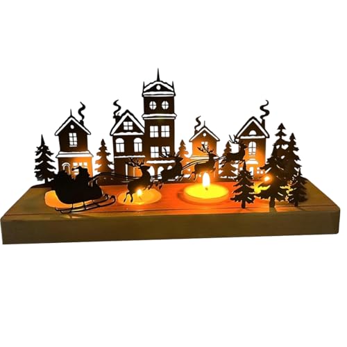 ZORVYN Corona de Adviento moderna alargada candelabro de adviento de madera y metal corona navidad para 4 velas de té como corona navidad para la mesa