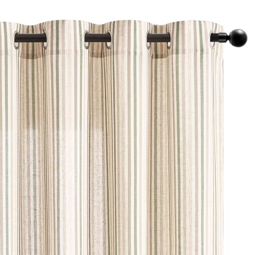 Vangao Linen Striped Curtains for Living Room Bedroom Farmhouse Tickingstripe