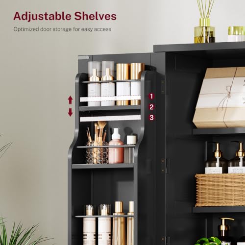Image of TEENFON 51 inch H Pantry Cabinet with 4 Doors, Kitchen Cabinet with 6 Door Shelves, Kitchen Pantry for Living Room, Dining Room, Bathroom, Black