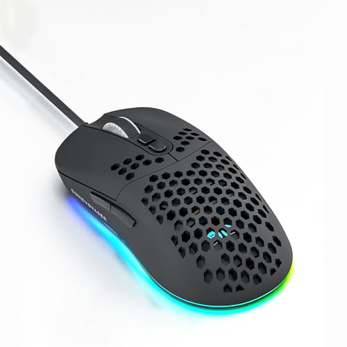 DuneVoyager Honeycomb Design Macro Programming Gaming Mouse, 1-12800 DPI Adjustable, Lightweight, 16.8 Million RGB Lighting, 7 Programmable Buttons, Macro Support, Ergonomic Design (DV-GE4 Black)