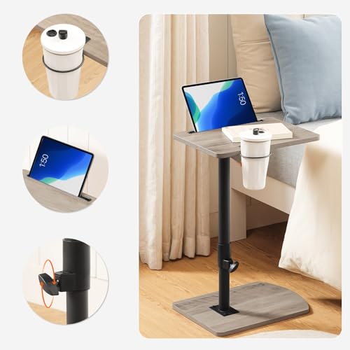 HOOBRO C-Form Beistelltisch Höhenverstellbar von 45,5-78 cm, 360° drehbarer Sofatisch mit Getränkehalter und Steckplatz… – Ansicht 6