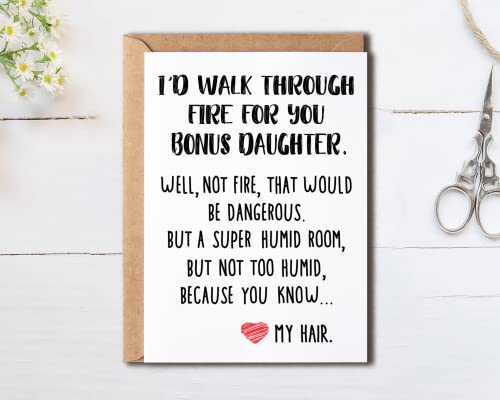OystersPearl Gifts For Bonus Daughter From Mom I'd Walk Through Fire For You Bonus Daughter Card - Bonus Daughter Gifts For Her Graduation Gifts - Daughter Card4