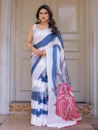 Image of ALMAARI FASHION Women's Floral Printed Georgette Satin Saree with Unstitched Blouse Piece | Traditional Ethnic Wear Sarees | Soft Lightweight Ethnic Office Wear Daily Wear Indian Sari (SG 181-190 F)