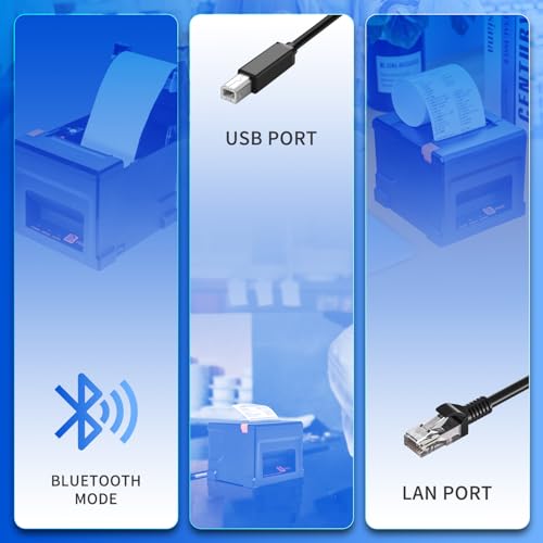 NetumScan Bluetooth USB LAN 80mm POS-Bondrucker 300mm/s USB-Thermobondrucker mit Auto-Cutter Kassenschublade, Unterstützung Windows/Mac/Linux, Restaurant-Küchendrucker für ESC/POS NS-8360LW