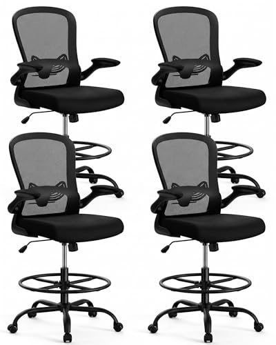 Image of ErGear Drafting Chair, Standing Desk Chair with Flip-Up Armrests, High Desk Chair Adjustable Height, Ergonomic Tall Office Chair with Lumbar Support and Adjustable Footrest Ring,4 Pack