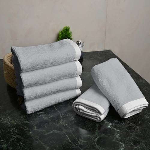 Image of Divine Casa 500 GSM Cotton Face Towel Set of 6 | 30 x 30 CM Grey Ultra Soft Absorbent Cotton Washcloths | Spa Quality Quick Dry Bathroom Towels