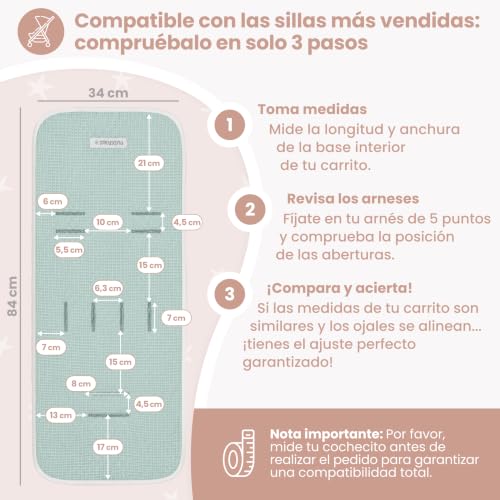 Miniatura 3 de Mimuselina Colchoneta Silla Paseo Universal Para Bebé En 100 Algodón Oeko-Tex Funda Carrito Bebe Verano E Invierno, Transpirable Y Lavable Colchoneta Carro Bebe 34 84 Cm Hecha En Portugal